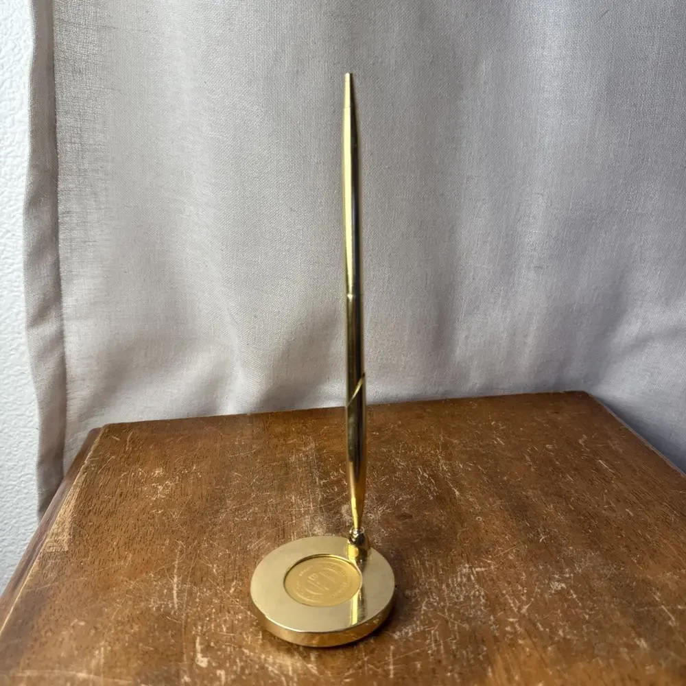 BYU Gold Plated‎ Desk Set Ballpoint Pen Stand Collector Office Alumni Gift Decor